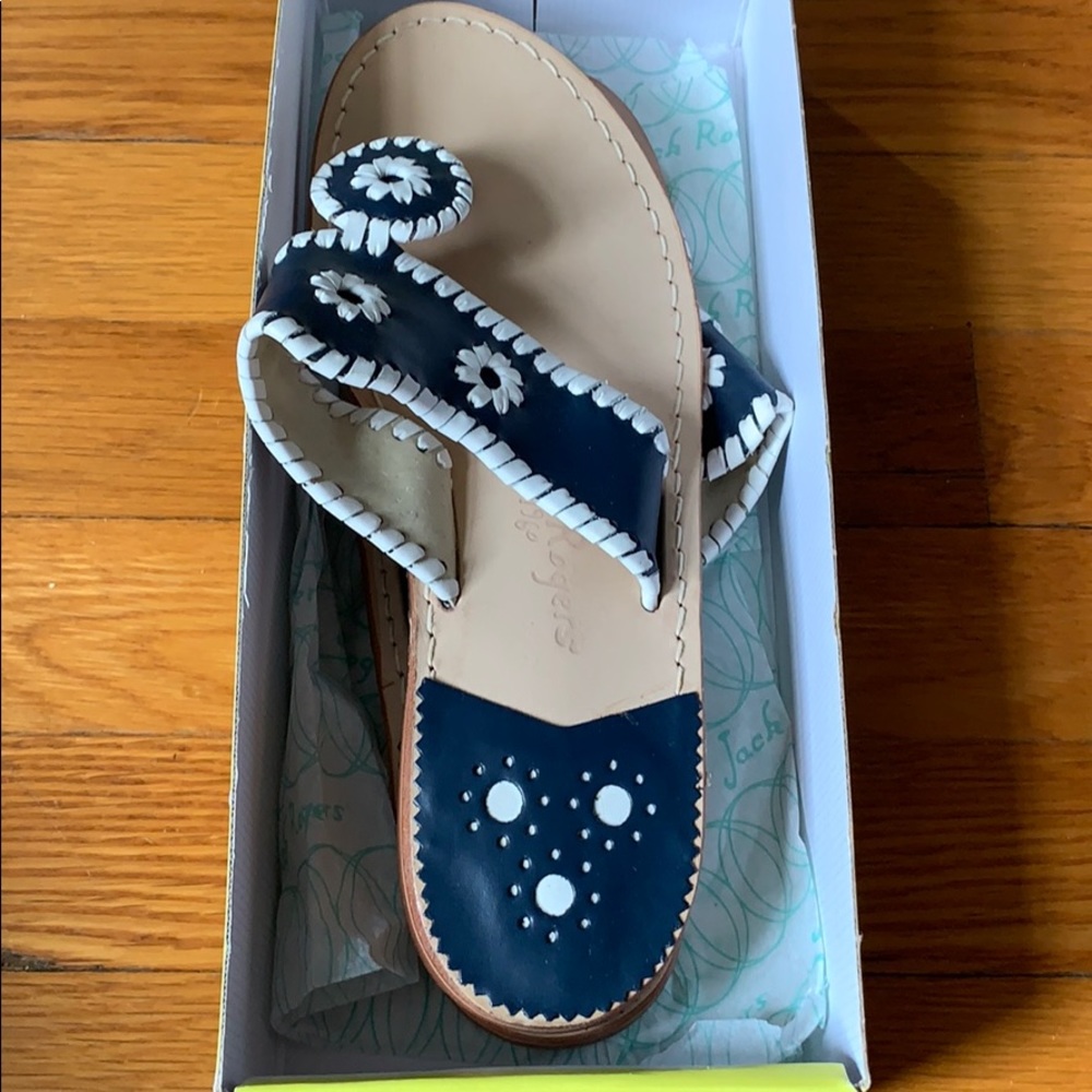 Jack Rogers navy and white sandals